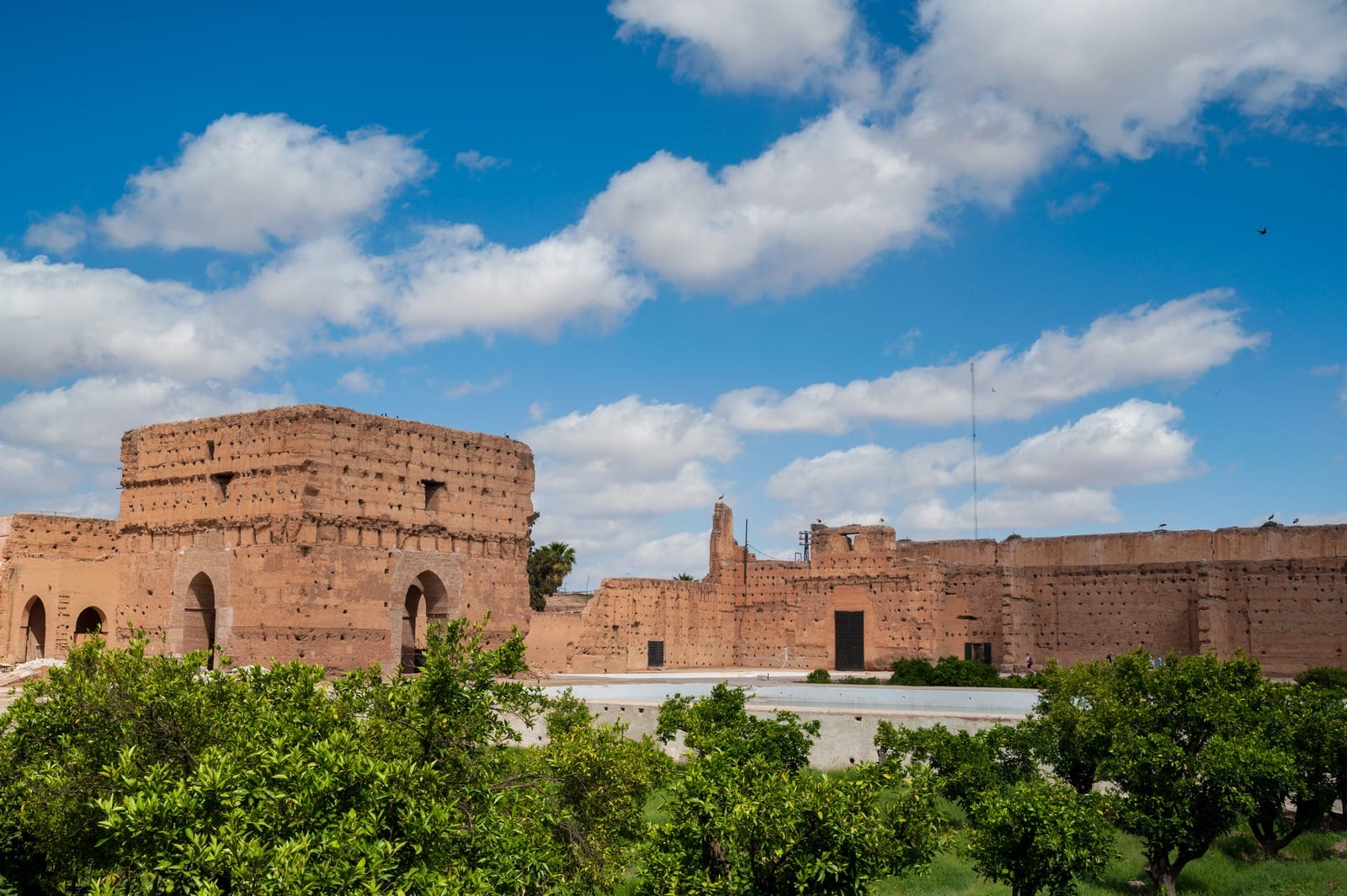 Orange grove below the ruined pise ramparts of El Badi Palace, Marrakech